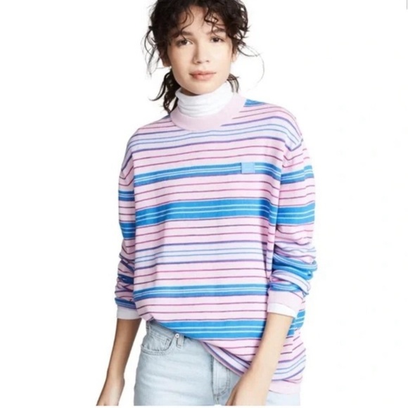 Acne Studios Nimah Striped Face Sweater Textured Cotton Wool in Pink Blue - Picture 1 of 11